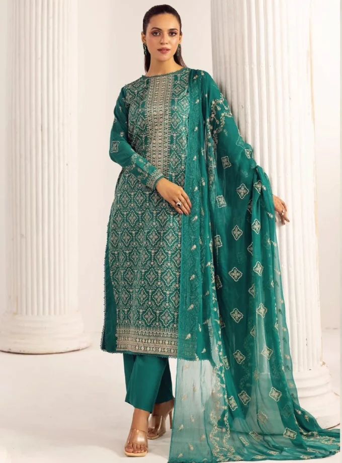 Unstitched 3Pc Embroidered Luxury Lawn Dress Shamiyana Khoobsurat by Nur 3409