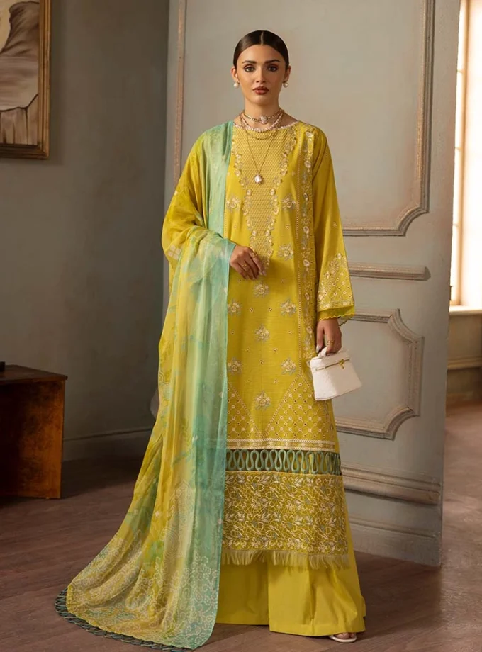 Unstitched 3Pc Exclusive Embroidered Luxury Lawn Dress Brenish Periwina 101