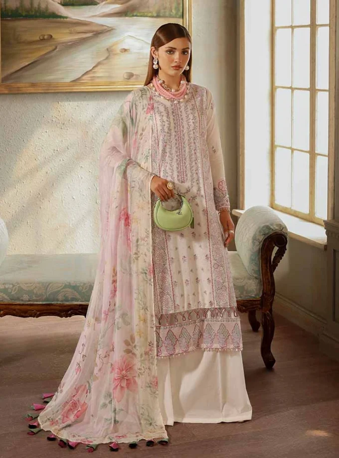 Unstitched 3Pc Exclusive Embroidered Luxury Lawn Dress Brenish Periwina 102
