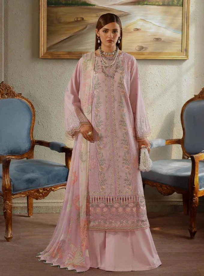 Unstitched 3Pc Exclusive Embroidered Luxury Lawn Dress Brenish Periwina 104