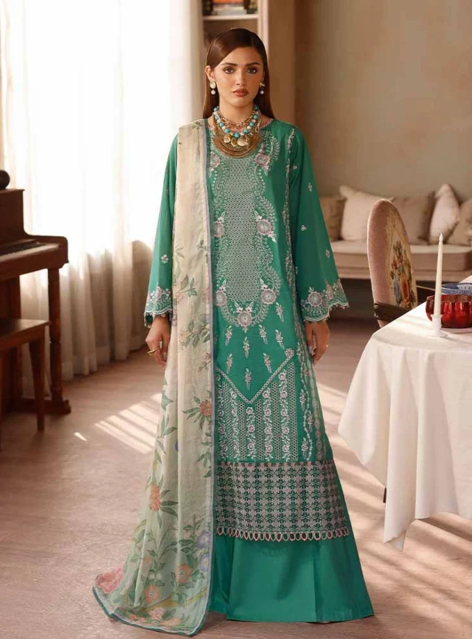 Unstitched 3Pc Exclusive Embroidered Luxury Lawn Dress Brenish Periwina 105