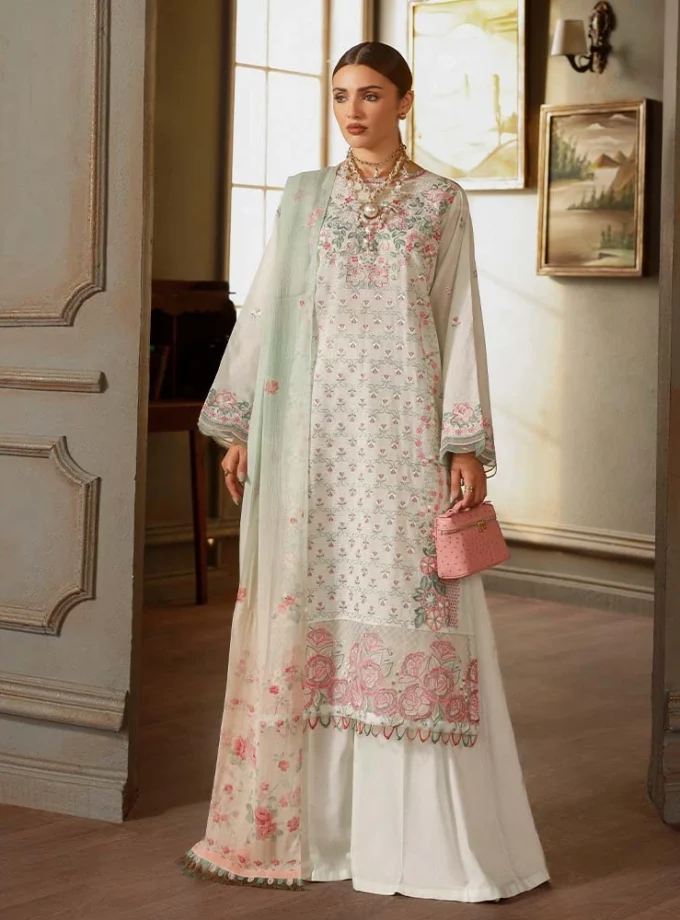 Unstitched 3Pc Exclusive Embroidered Luxury Lawn Dress Brenish Periwina 108