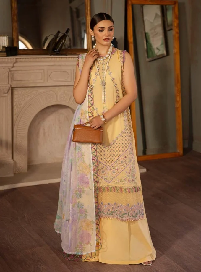 Unstitched 3Pc Exclusive Embroidered Luxury Lawn Dress Brenish Periwina 109