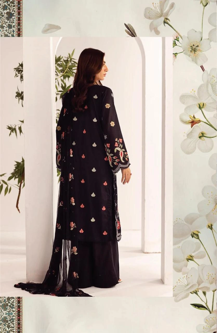 Unstitched 3Pc Embroidered Luxury Lawn Dress Shamiyana Khoobsurat by Nur 3400 - Image 2