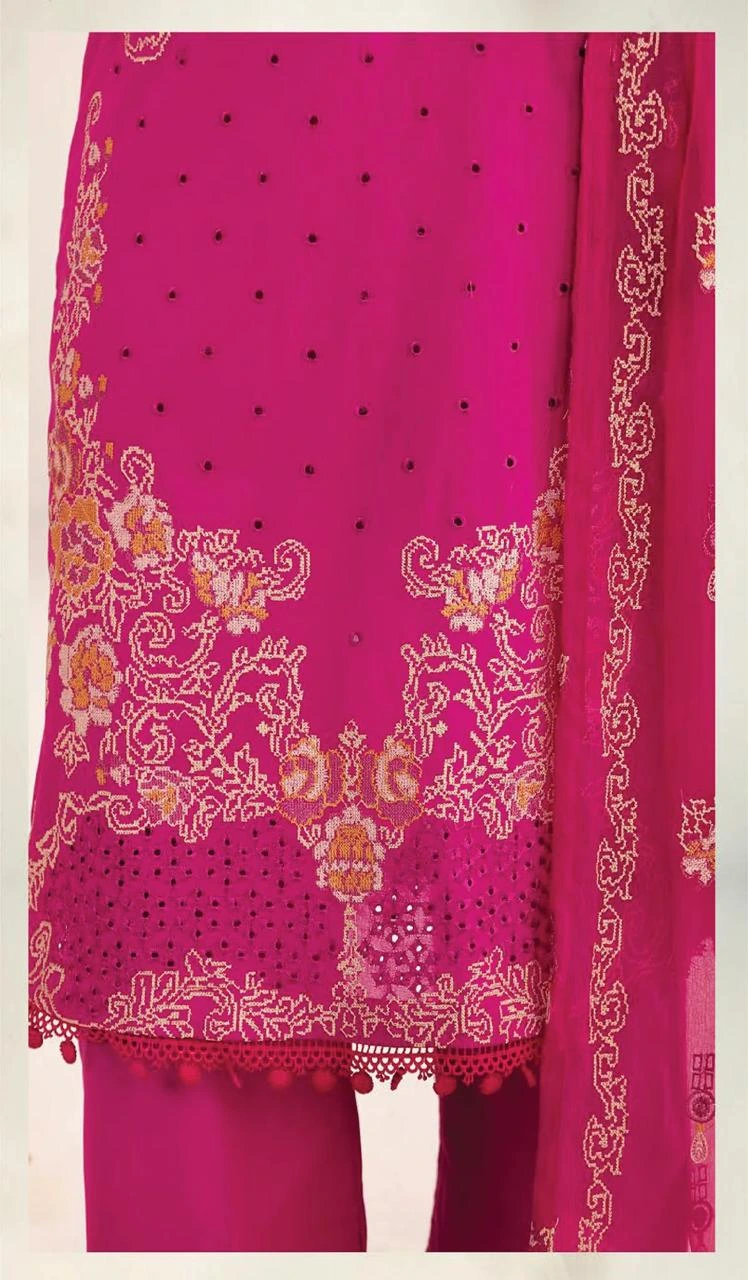 Unstitched 3Pc Embroidered Luxury Lawn Dress Shamiyana Khoobsurat by Nur 3401 - Image 2