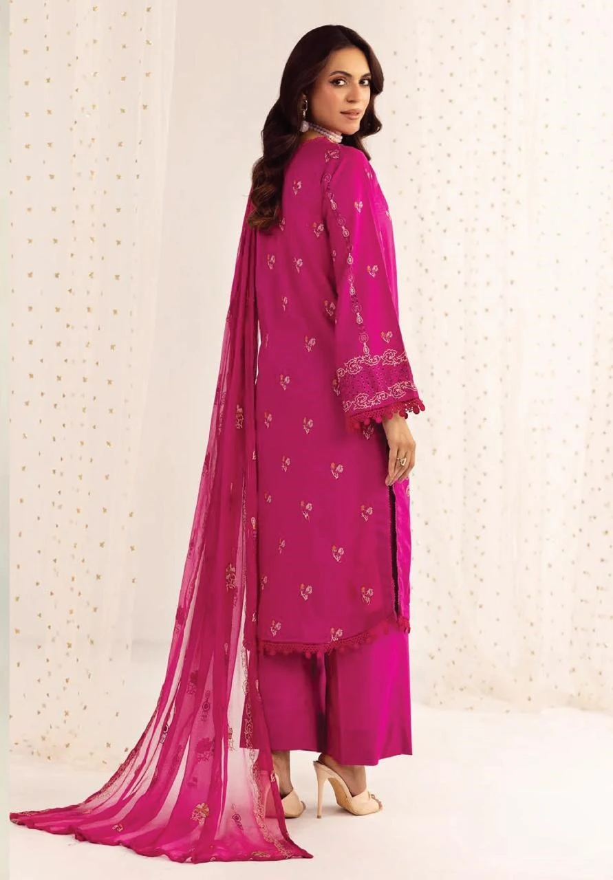 Unstitched 3Pc Embroidered Luxury Lawn Dress Shamiyana Khoobsurat by Nur 3401 - Image 4