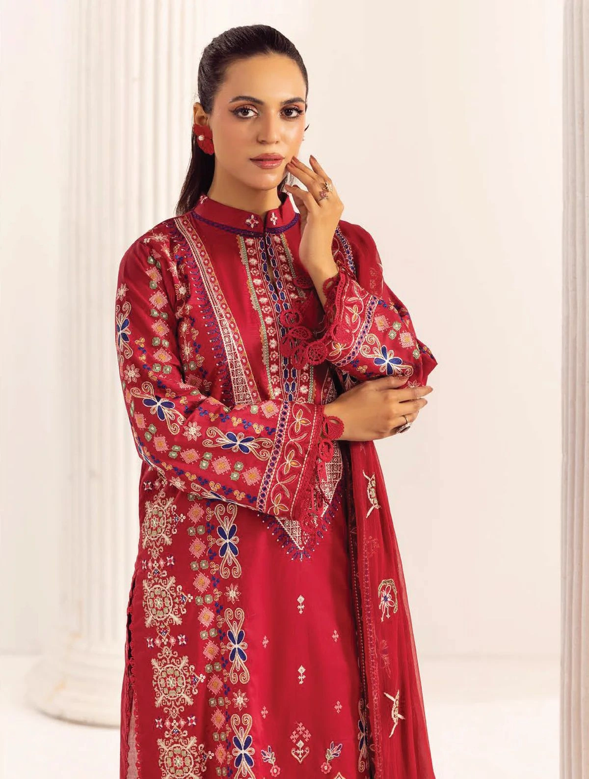 Unstitched 3Pc Embroidered Luxury Lawn Dress Shamiyana Khoobsurat by Nur 3405 - Image 2
