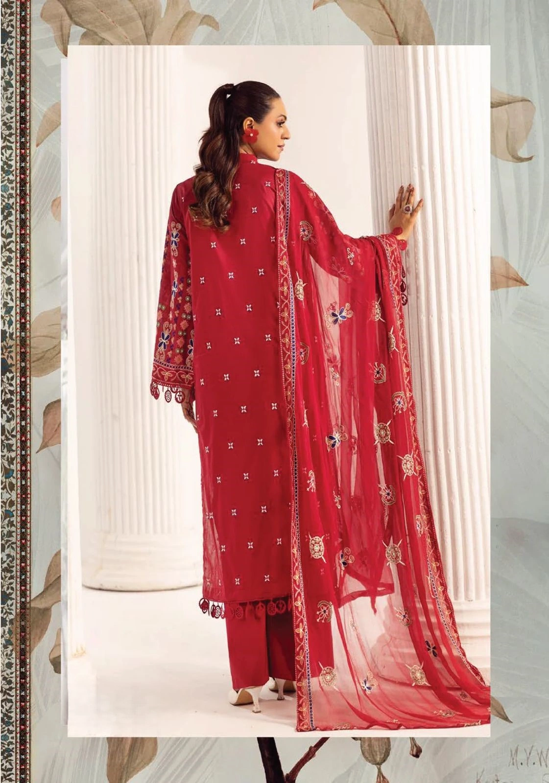 Unstitched 3Pc Embroidered Luxury Lawn Dress Shamiyana Khoobsurat by Nur 3405 - Image 4