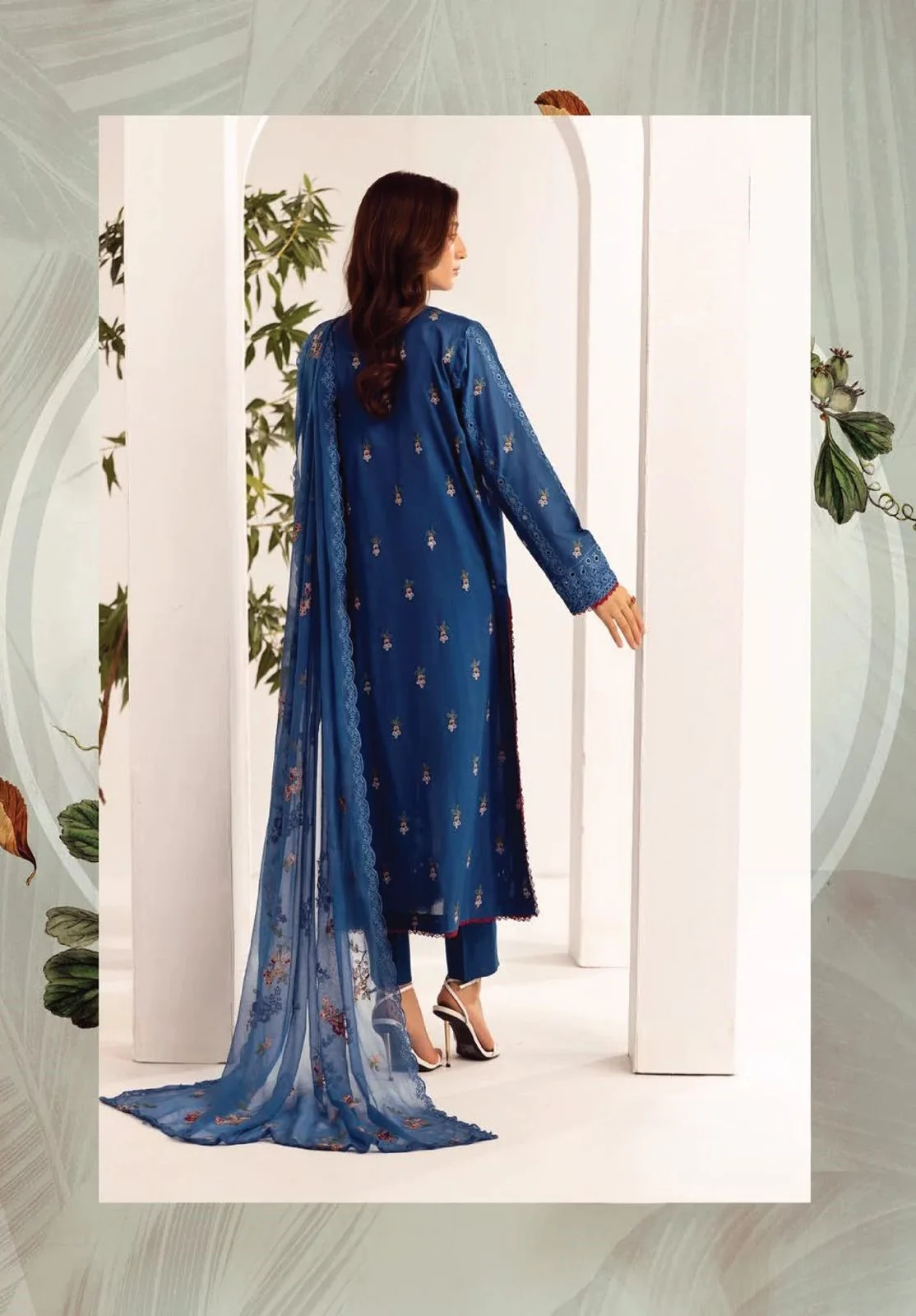 Unstitched 3Pc Embroidered Luxury Lawn Dress Shamiyana Khoobsurat by Nur 3403 - Image 2