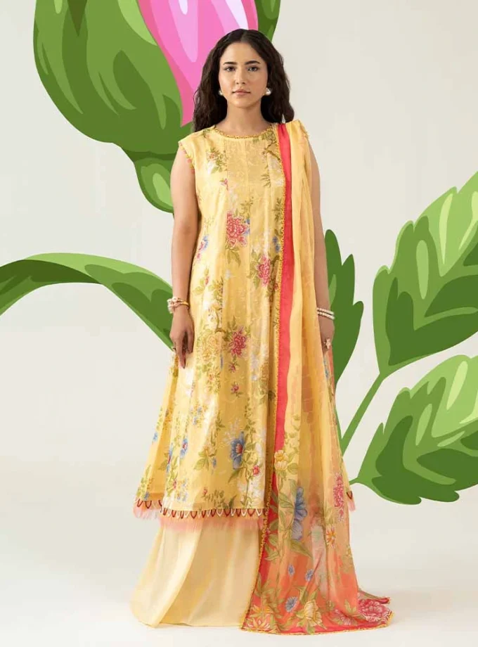 Unstitched 3Pc Digital Printed Chikankari Lawn Dress Love Notes by Brenish B 02