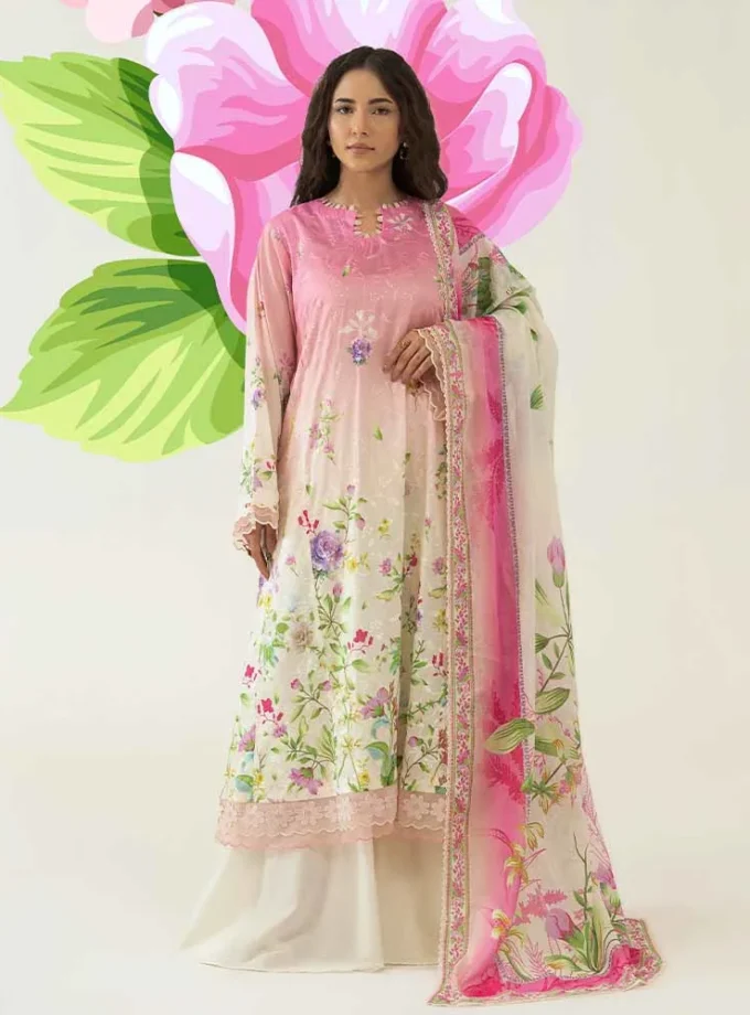 Unstitched 3Pc Digital Printed Chikankari Lawn Dress Love Notes by Brenish B 03