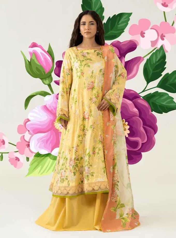 Unstitched 3Pc Digital Printed Chikankari Lawn Dress Love Notes by Brenish B 04