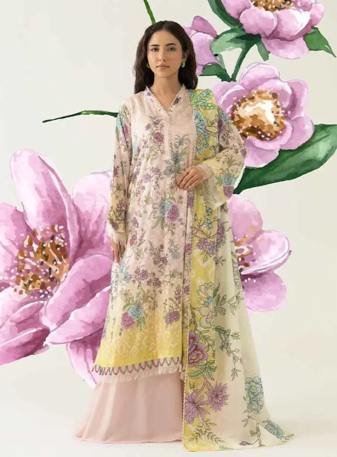 Unstitched 3Pc Digital Printed Chikankari Lawn Dress Love Notes by Brenish B 06