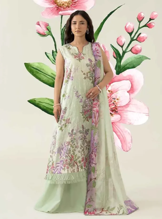 Unstitched 3Pc Digital Printed Chikankari Lawn Dress Love Notes by Brenish B 07