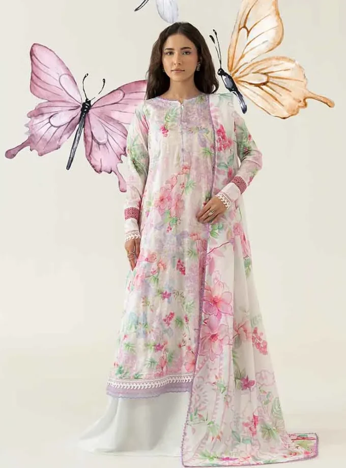 Unstitched 3Pc Digital Printed Chikankari Lawn Dress Love Notes by Brenish B 08