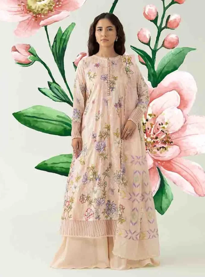 Unstitched 3Pc Digital Printed Chikankari Lawn Dress Love Notes by Brenish B 09