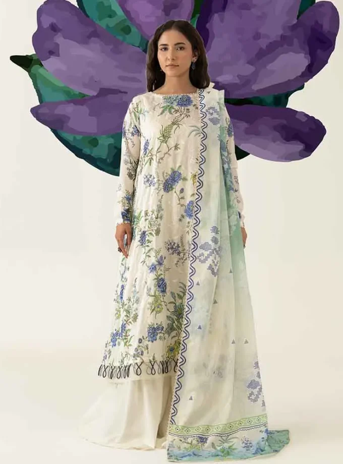 Unstitched 3Pc Digital Printed Chikankari Lawn Dress Love Notes by Brenish B 11