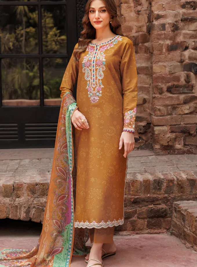 Unstitched 3Pc Digital Printed Embroidered Lawn Dress Malisa by Farasha F 02