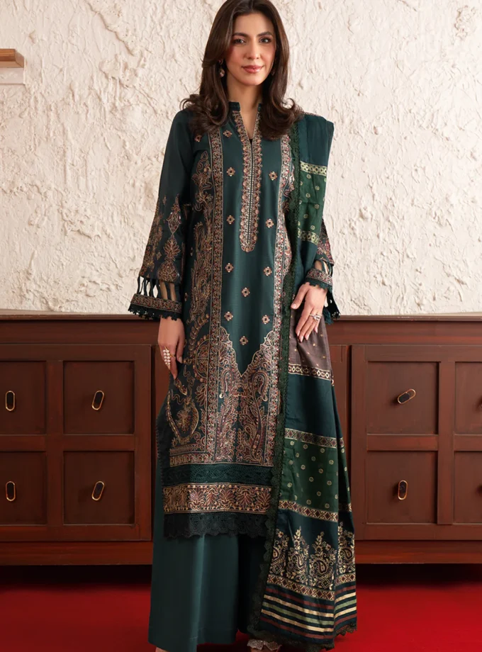 Unstitched 3Pc Embroidered Lawn Dress Poshak by Johra JS 162