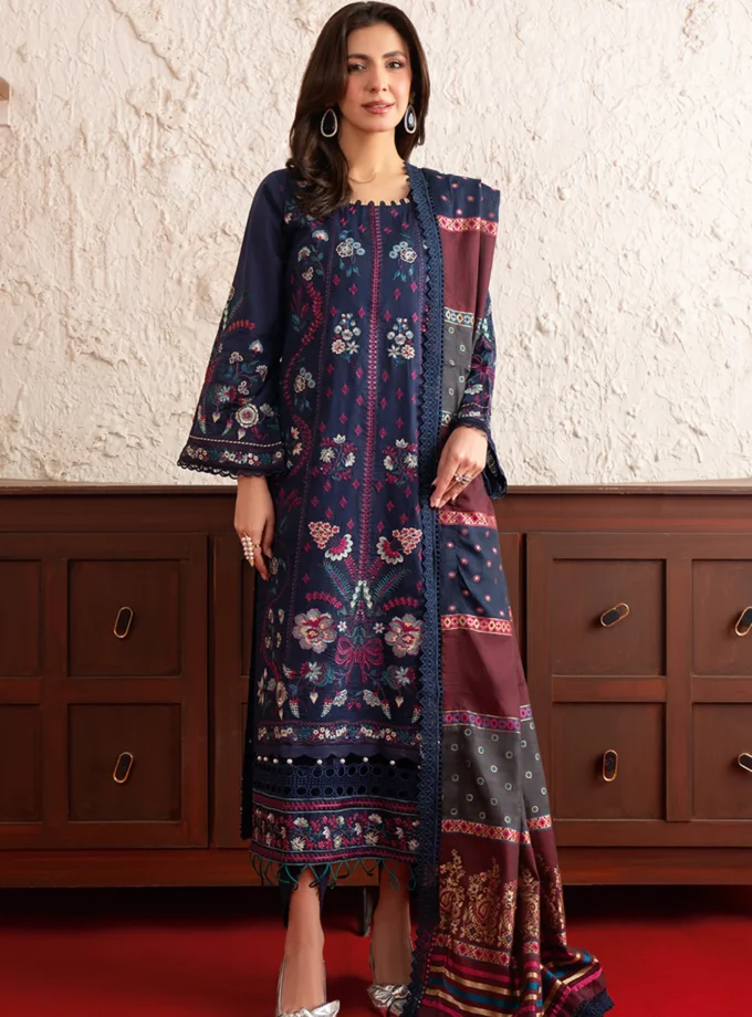 Unstitched 3Pc Embroidered Lawn Dress Poshak by Johra JS 163