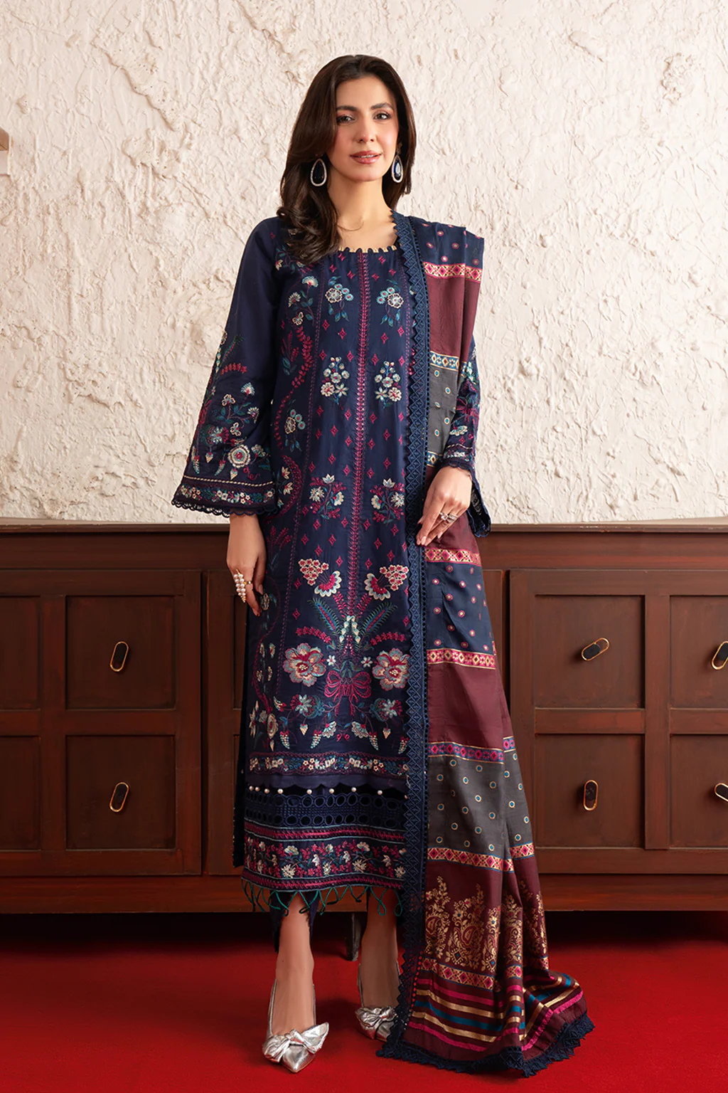 Unstitched 3Pc Embroidered Lawn Dress Poshak by Johra JS 163