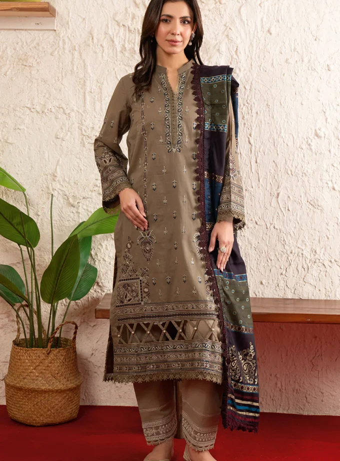 Unstitched 3Pc Embroidered Lawn Dress Poshak by Johra JS 165