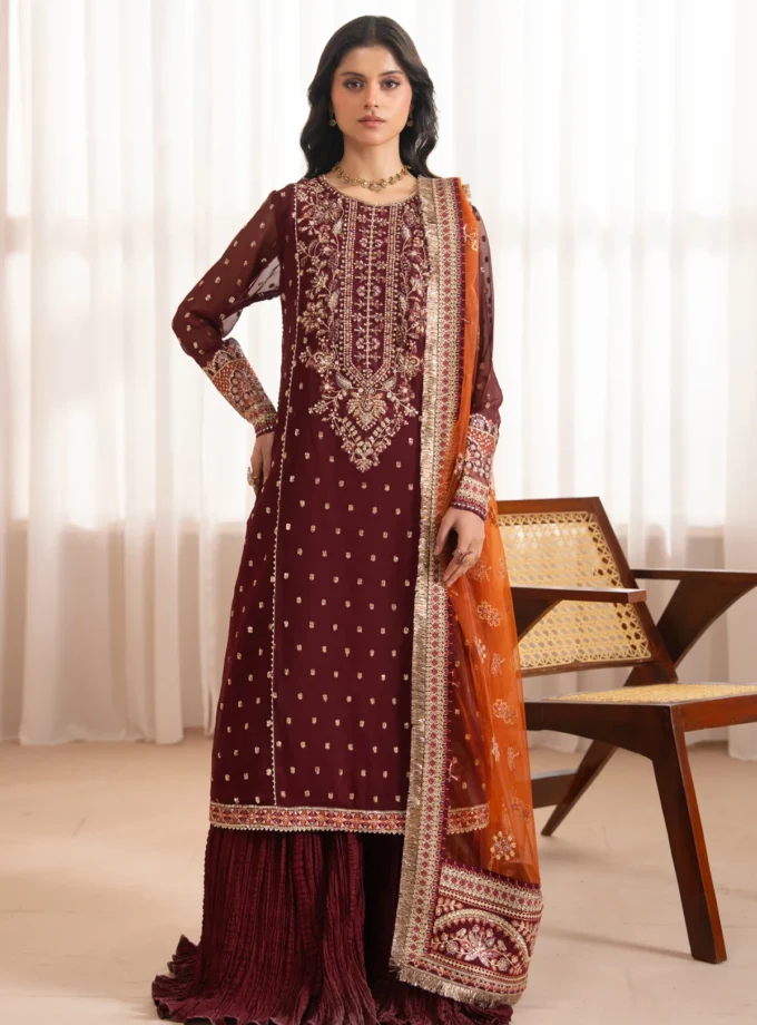 Unstitched 3Pc Embroidered Raw Silk Dress Deme by Xenia-Lisha