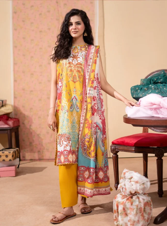 Unstitched 3Pc Luxury Digital Printed Lawn Dress Araz by GullJee GJA 107