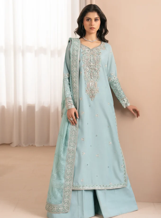 Unstitched 3Pc Printed Embroidered Raw Silk Dress Deme by Xenia-Evia