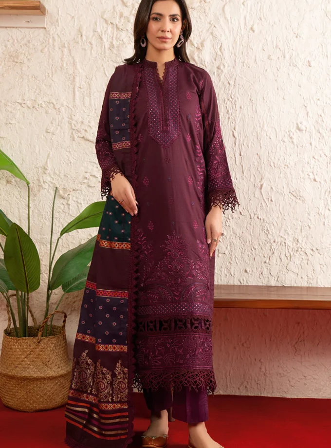 Unstitched 3Pc Embroidered Lawn Dress Poshak by Johra JS 167