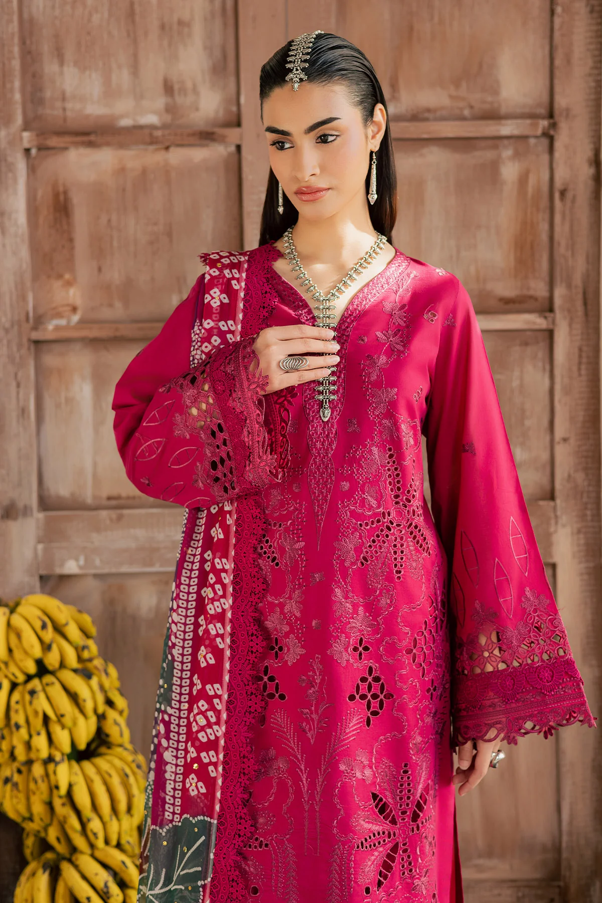 Unstitched 4Pc Embroidered Chikankari Lawn Dress Bazar by Nureh NE 255 - Image 2