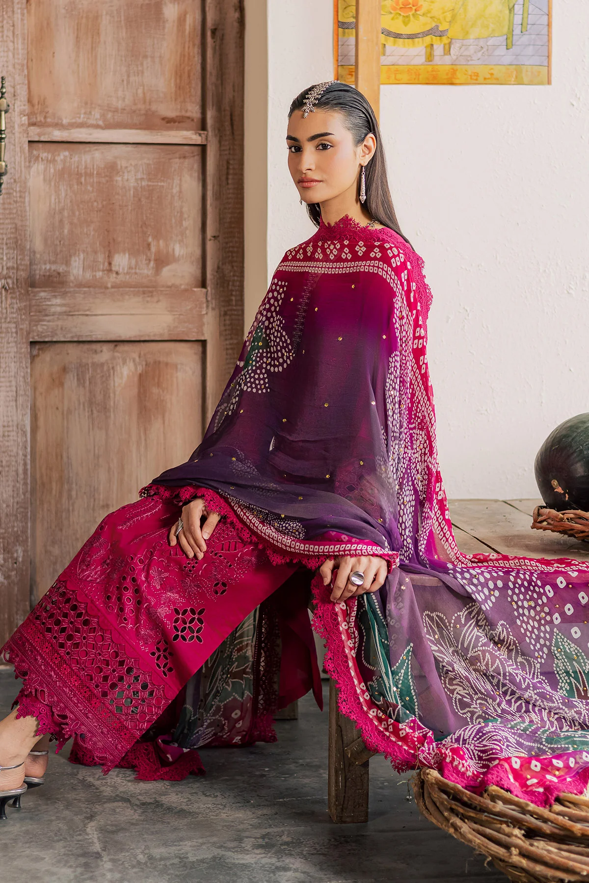 Unstitched 4Pc Embroidered Chikankari Lawn Dress Bazar by Nureh NE 255 - Image 4