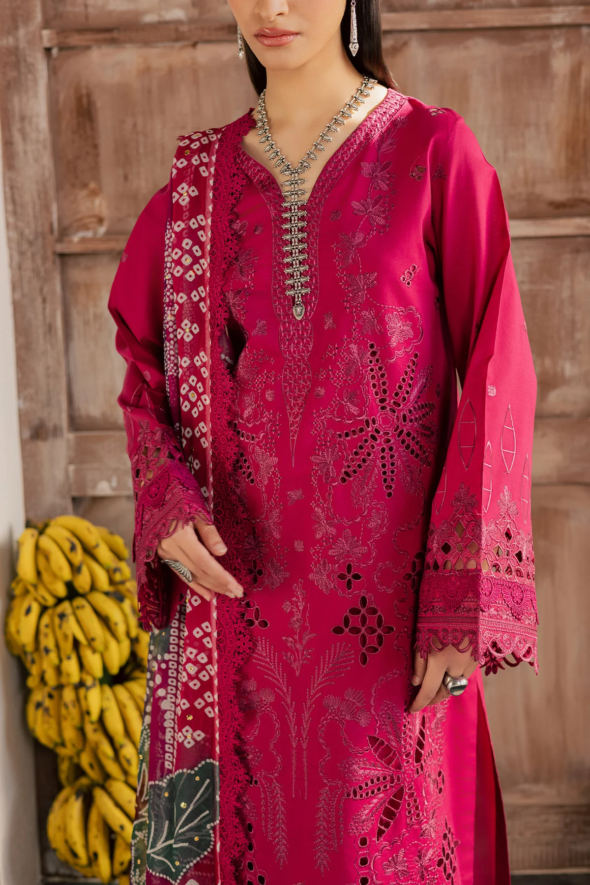Unstitched 4Pc Embroidered Chikankari Lawn Dress Bazar by Nureh NE 255 - Image 5