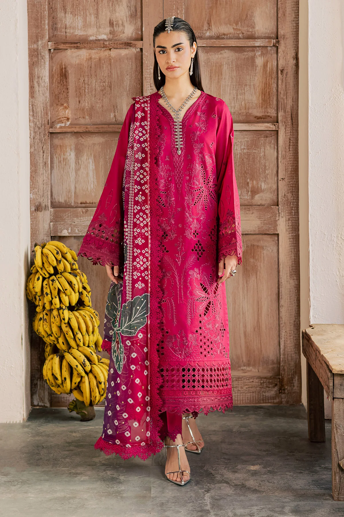 Unstitched 4Pc Embroidered Chikankari Lawn Dress Bazar by Nureh NE 255 - Image 6
