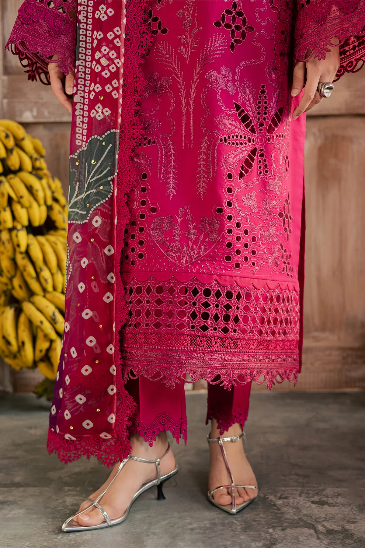 Unstitched 4Pc Embroidered Chikankari Lawn Dress Bazar by Nureh NE 255 - Image 7