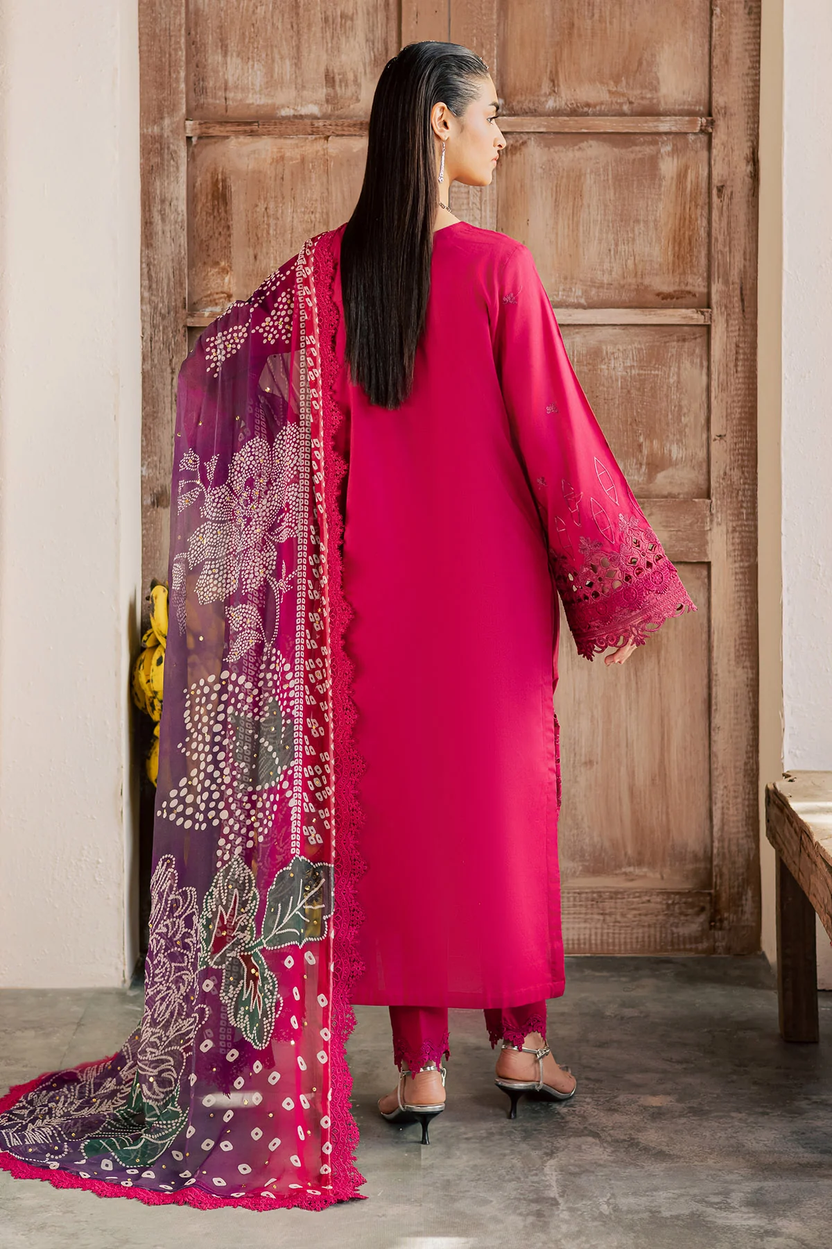 Unstitched 4Pc Embroidered Chikankari Lawn Dress Bazar by Nureh NE 255 - Image 8