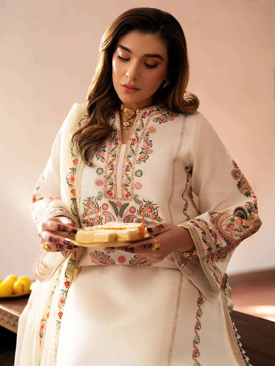 Unstitched 3Pc Embroidered Lawn Dress Satrangi by Mahnur ST07 - Image 2