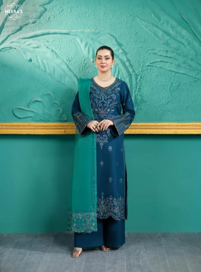 Stitched 3Pc Embroidered Cambric Cotton Dress Crown Fiora by Heera's HCF-2