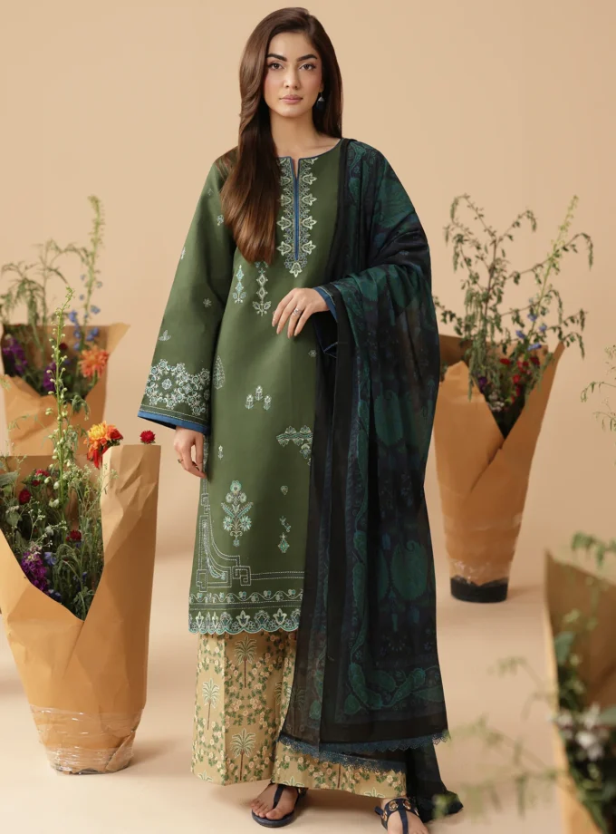 Unstitched 3Pc Embroidered Lawn Dress Jahaan by RajBari RBJ 07