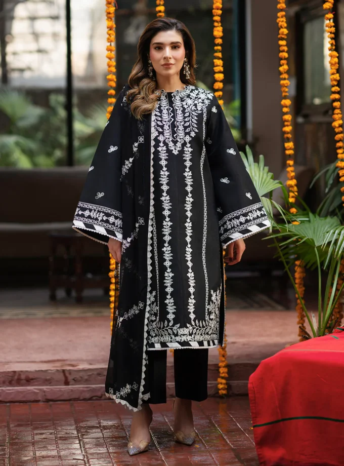 Unstitched 3Pc Embroidered Lawn Dress Satrangi by Mahnur ST01