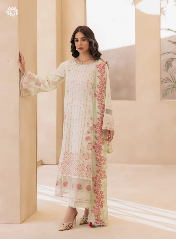 Unstitched 3Pc Embroidered Lawn Dress Sitara Noor by GullJee GJSN-01