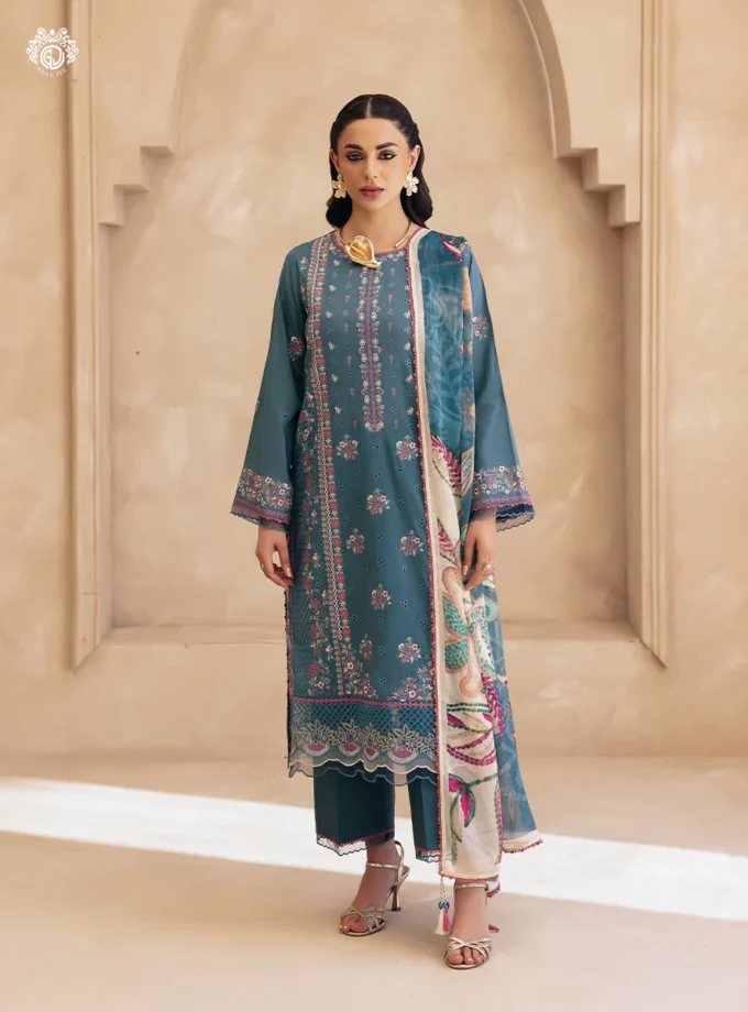 Unstitched 3Pc Embroidered Lawn Dress Sitara Noor by GullJee GJSN-02