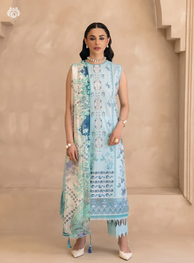 Unstitched 3Pc Embroidered Lawn Dress Sitara Noor by GullJee GJSN-03