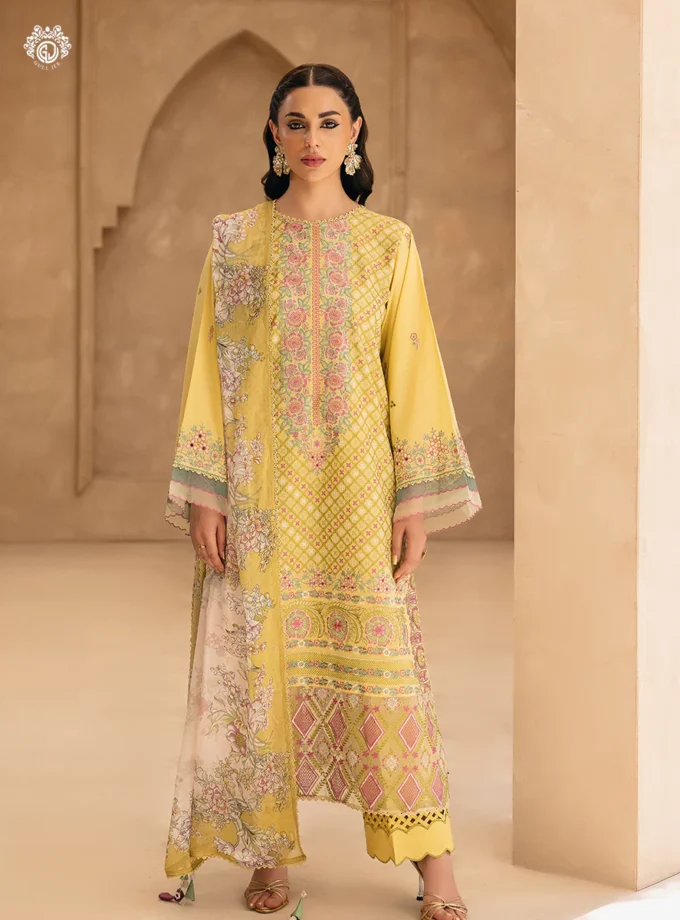 Unstitched 3Pc Embroidered Lawn Dress Sitara Noor by GullJee GJSN-06