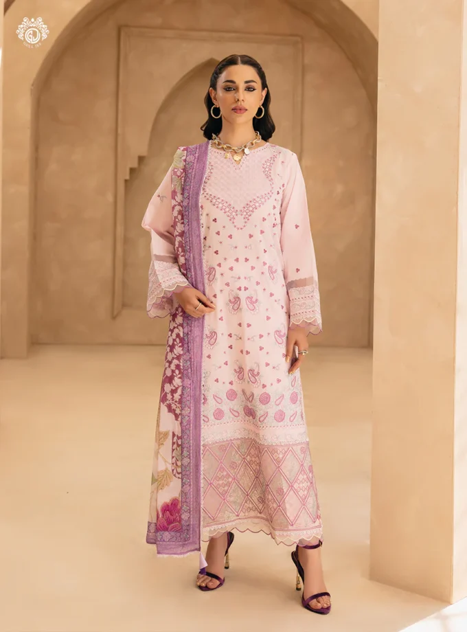 Unstitched 3Pc Embroidered Lawn Dress Sitara Noor by GullJee GJSN-07