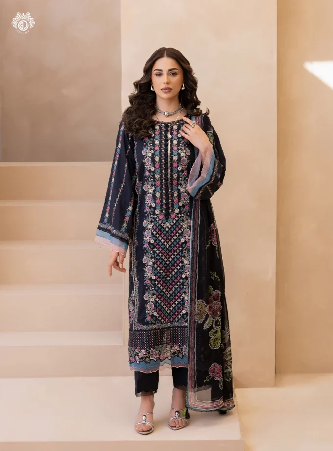 Unstitched 3Pc Embroidered Lawn Dress Sitara Noor by GullJee GJSN-08