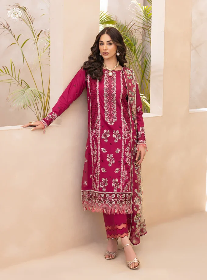 Unstitched 3Pc Embroidered Lawn Dress Sitara Noor by GullJee GJSN-09