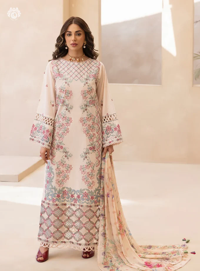Unstitched 3Pc Embroidered Lawn Dress Sitara Noor by GullJee GJSN-10