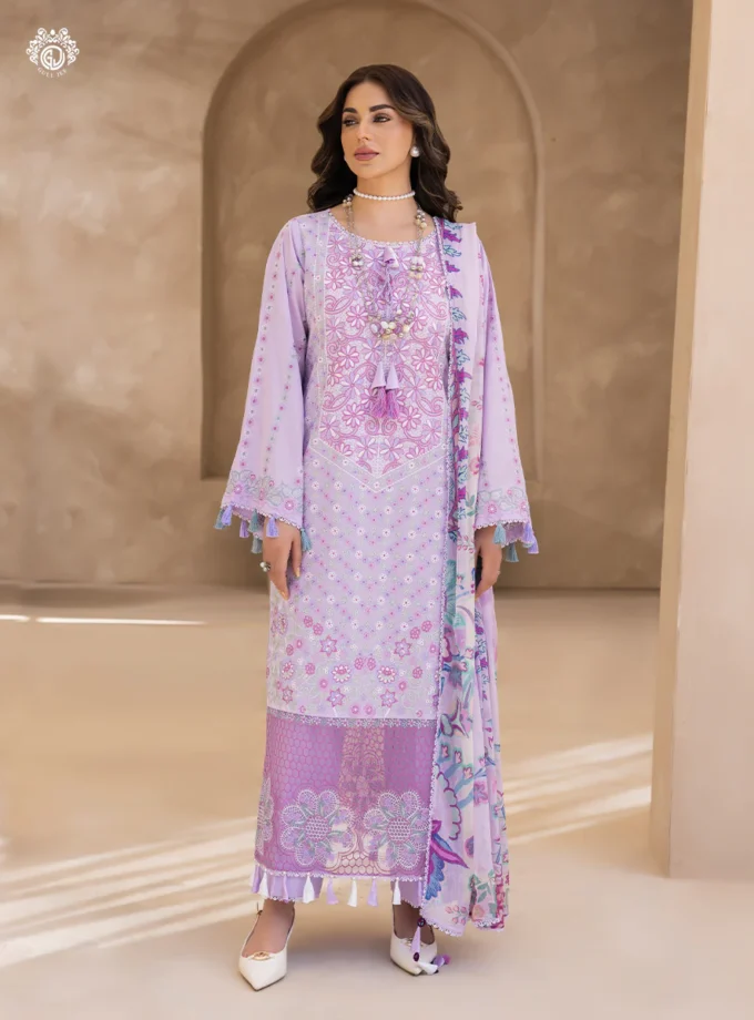 Unstitched 3Pc Embroidered Lawn Dress Sitara Noor by GullJee GJSN-11