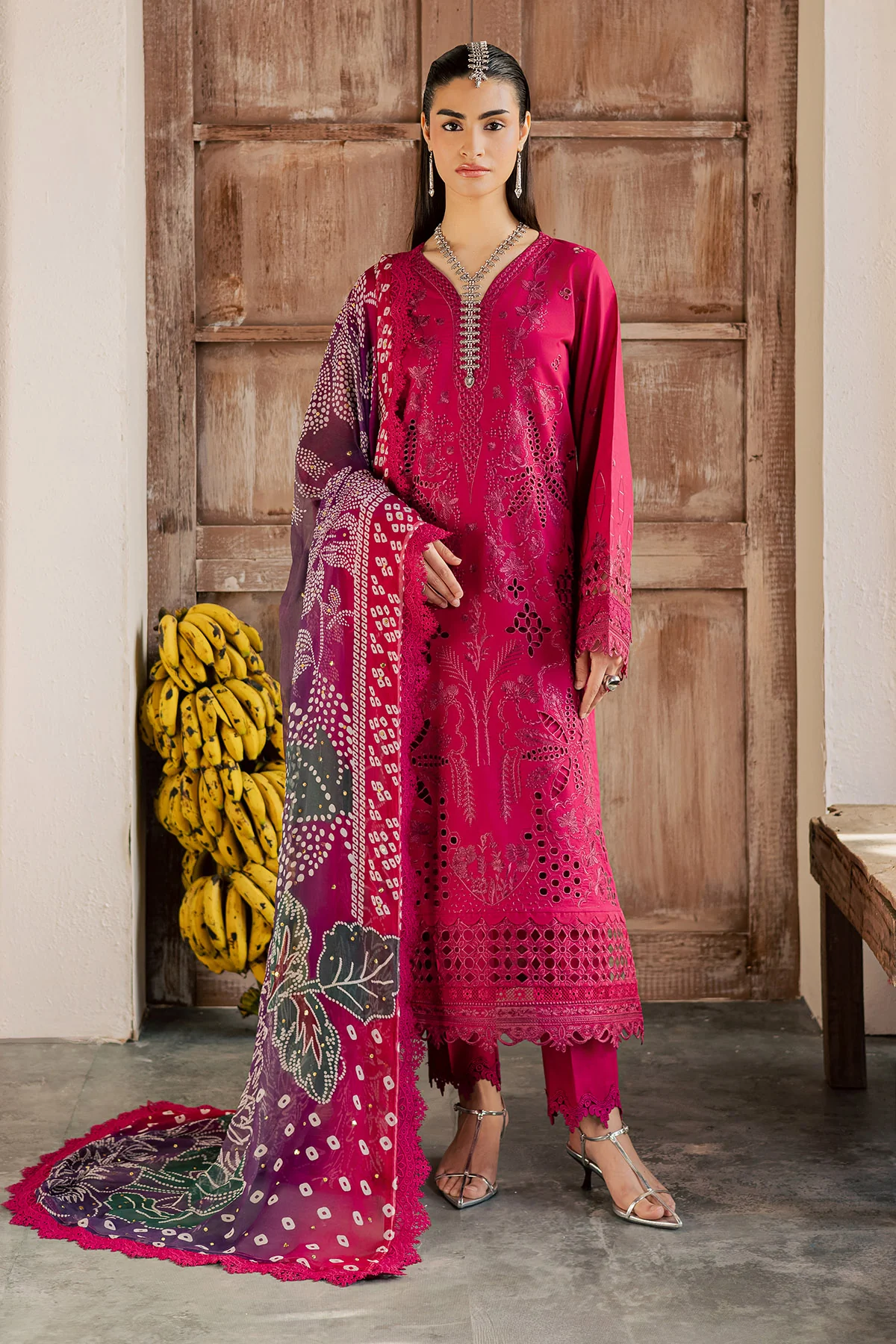 Unstitched 4Pc Embroidered Chikankari Lawn Dress Bazar by Nureh NE 255